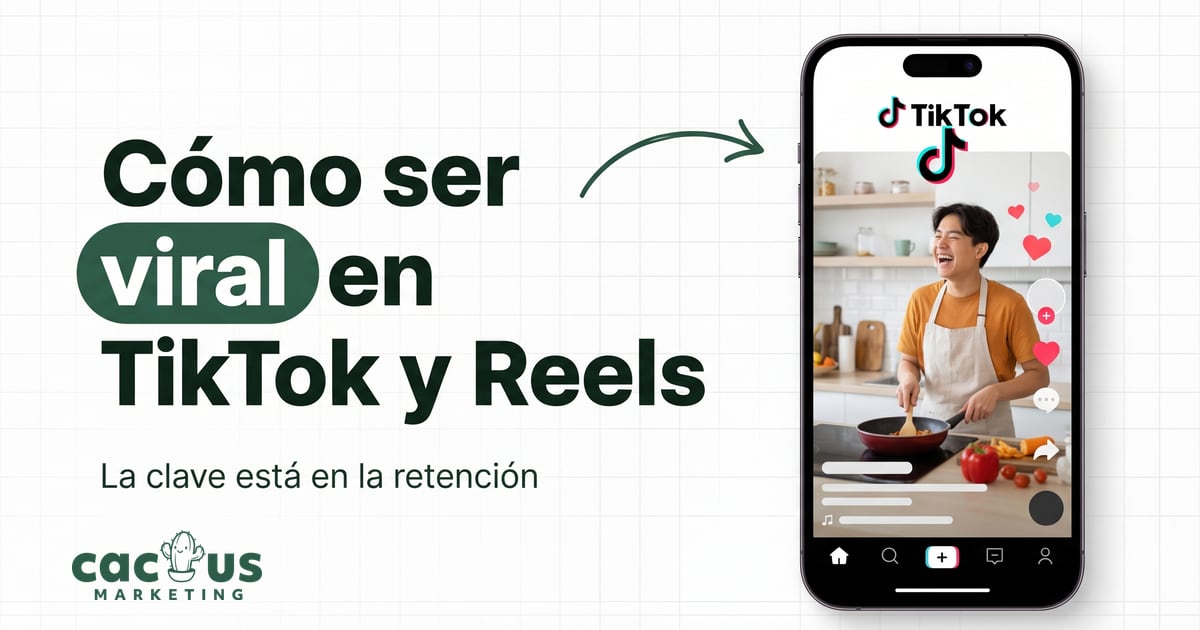 Portada: Cómo ser viral en TikTok y Reels. La clave está en la retención, con un móvil que muestra un vídeo de TikTok de un creador cocinando