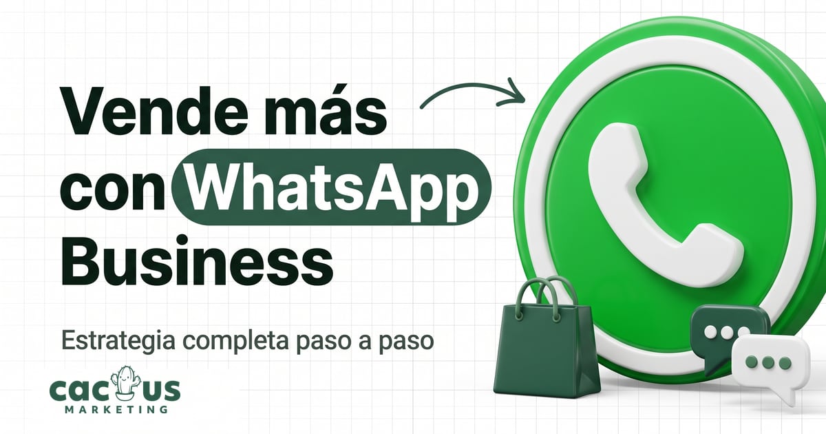 Portada: Vende más con WhatsApp Business. Estrategia completa paso a paso, con el logo de WhatsApp en 3D y una bolsa de compra